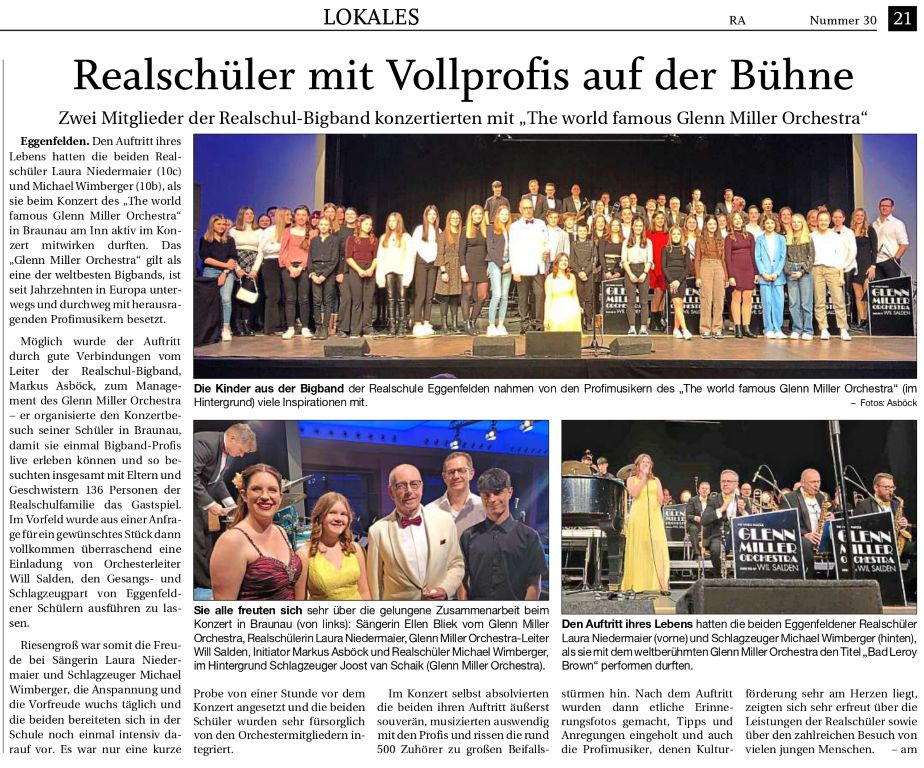 2023-01-27 - Bigband - Auftritt mit Glenn Miller Orchestra - Zeitungsbericht RA real zugeschnitten - klein
