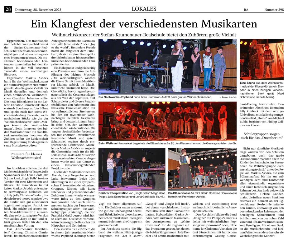 2023-12-21 - Weihnachtskonzert RS 2023 - Zeitungsbericht RA real - klein