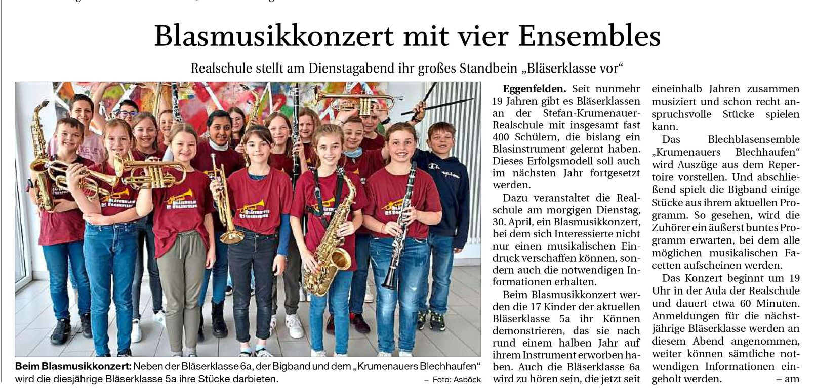 2024-04-28 - Blasmusikkonzert 2024 - Vorankündigung - Zeitungsartikel real - klein