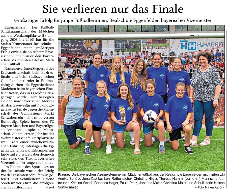 2024-07-28 - Fußballmädchen bayerischer Vizemeister - Zeitungsbericht RA real - klein