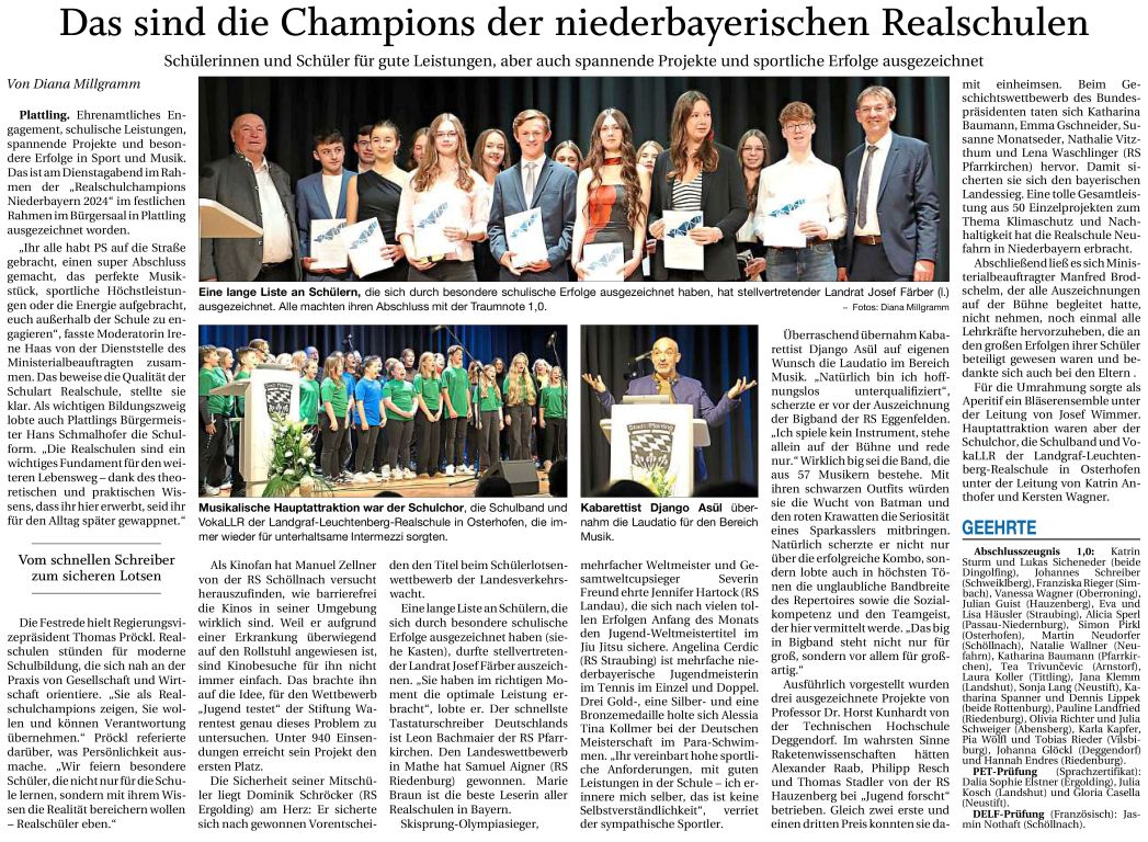 2024-11-21 - Bigband Preisträger RS-Champion - Pressebericht Plattlinger Anzeiger real - klein