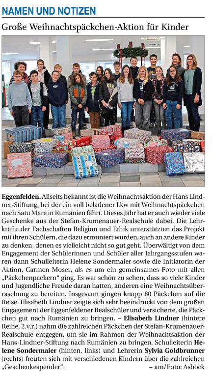 2024-12-05 - Weihnachtspäckchenaktion Lindner-Stiftung - Pressebericht RA real - klein