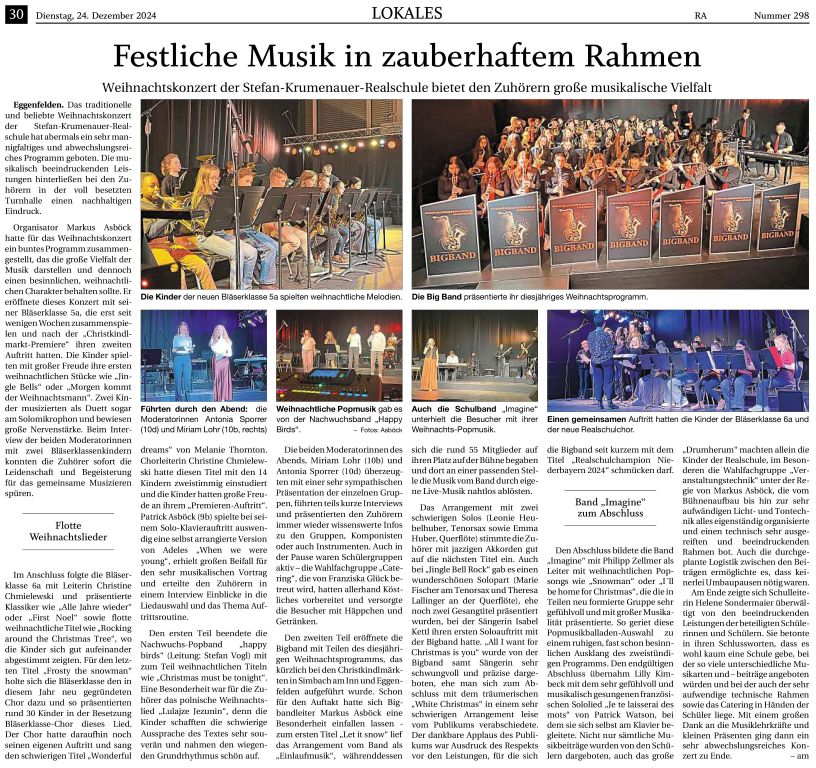 2024-12-19 - Weihnachtskonzert RS 2024 - Zeitungsbericht RA real - klein