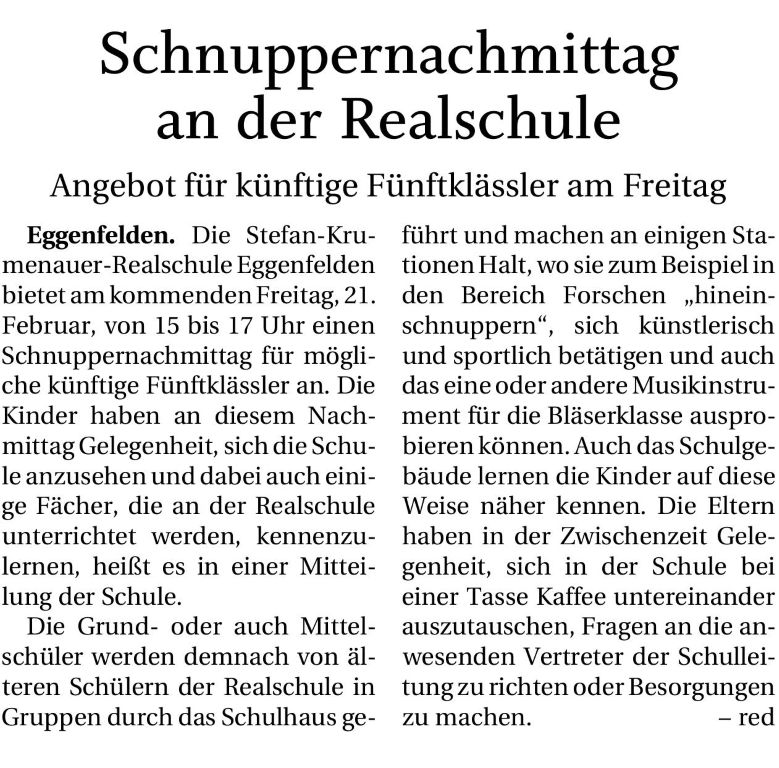 2025-02-15 - Schnuppernachmittag 2025 - Presseartikel RA real - klein