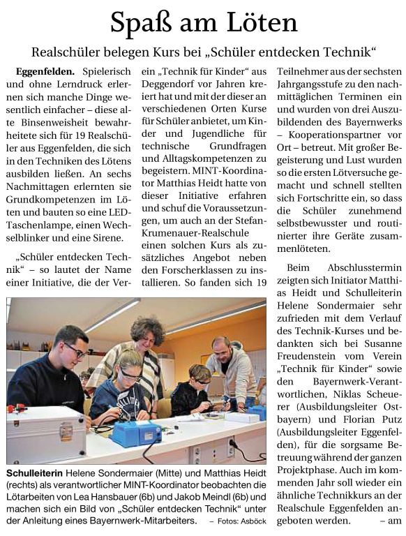 2025-03-08 - Lötkurs Bayernwerk+SET - Presseartikel RA real - klein