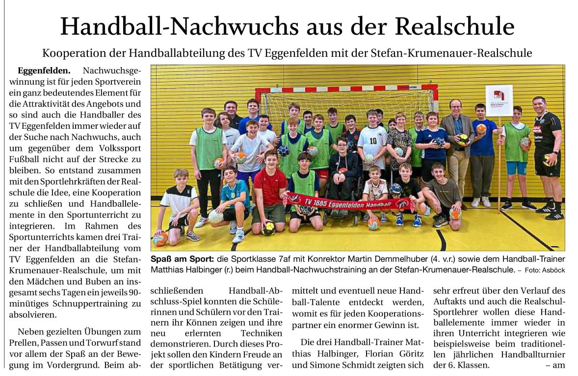 2025-03-13 - Handball-Kooperation mit TVE - Presseartikel RA real - klein