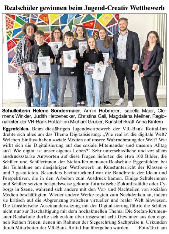 2025-03-27 - Preisverleihung VR-Bank Jugend creativ - Presseartikel RA real - klein