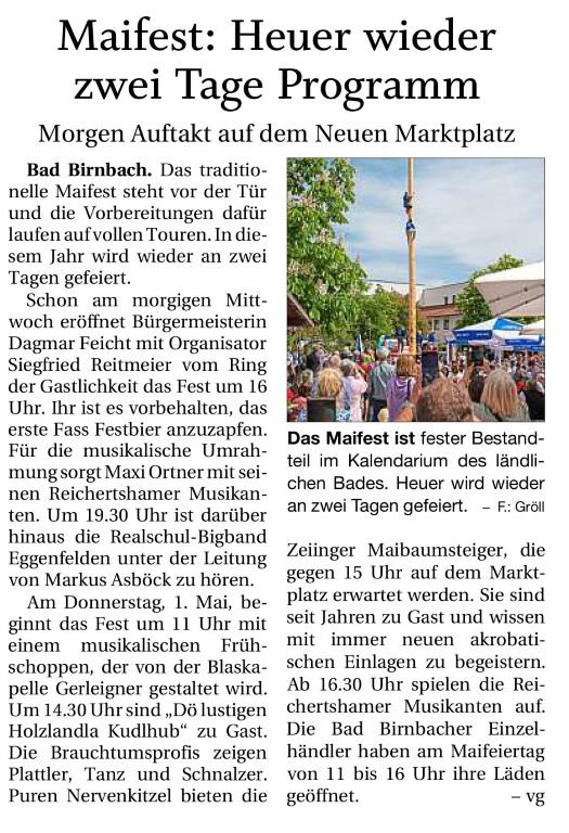 2025-04-29 - Bigbandauftritt Bad Birnbach - Zeitungsvorbericht PNP real - klein