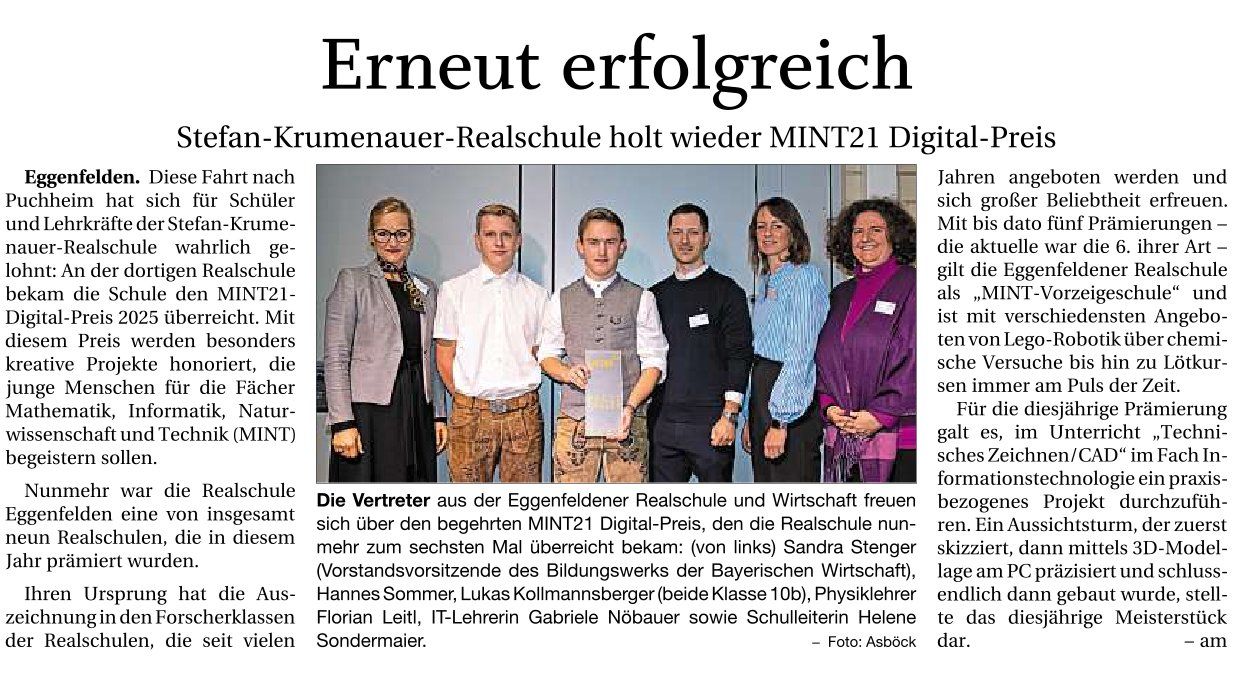 2025-11-26 - MINT-Preisverleihung Puchheim - Zeitungsbericht RA real