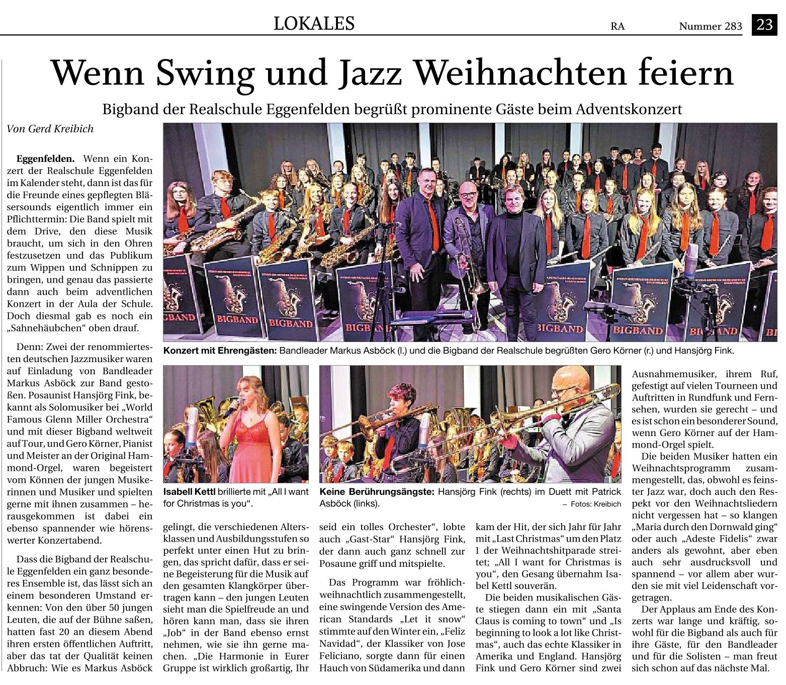 2025-12-08 - Bigbandkonzert mit Fink-Körner-Duo - Besprechung - Zeitungsbericht RA real
