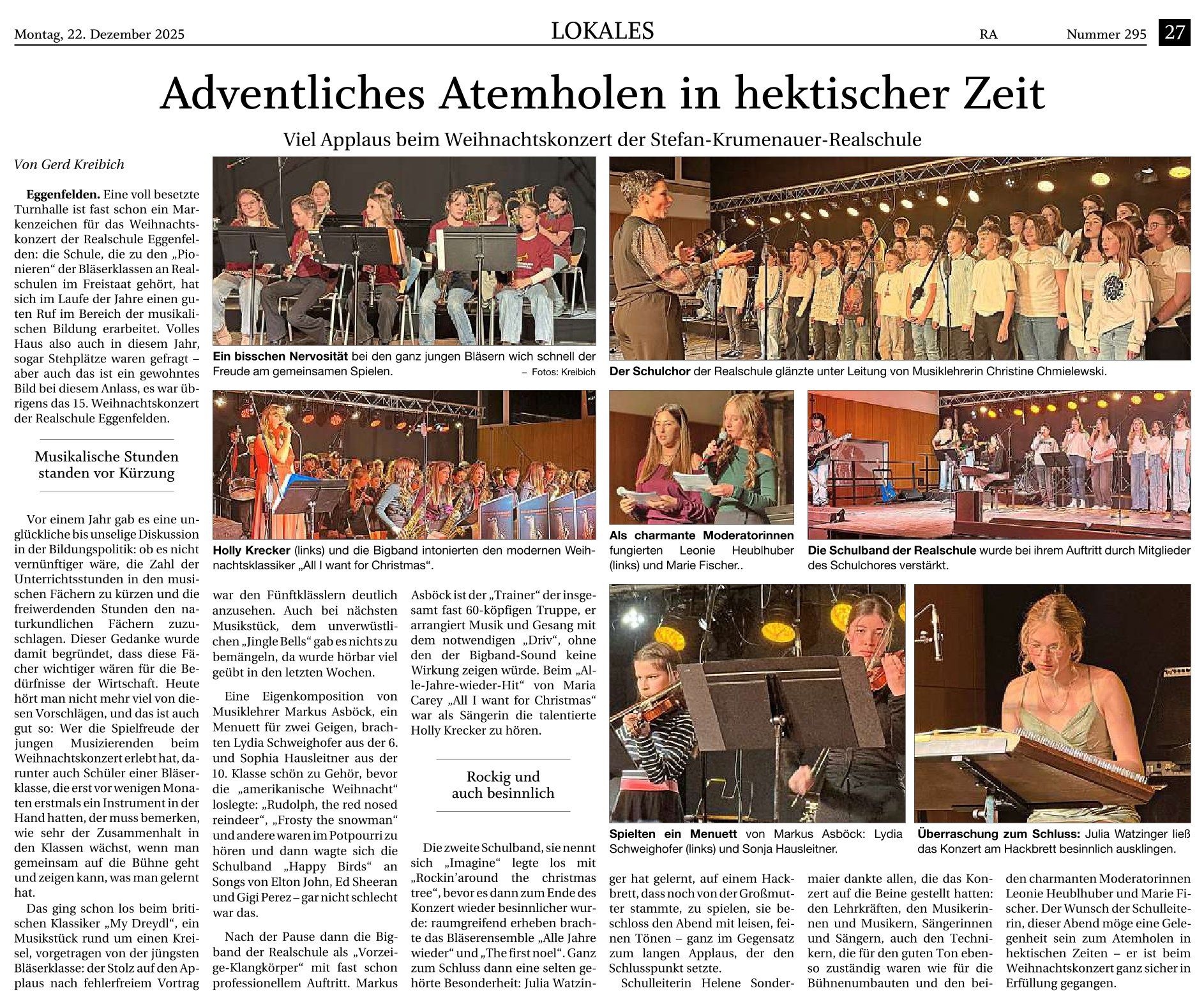 2025-12-22 - Weihnachtskonzert 2025 - Nachbesprechung Kreibich - Zeitungsbericht RA real