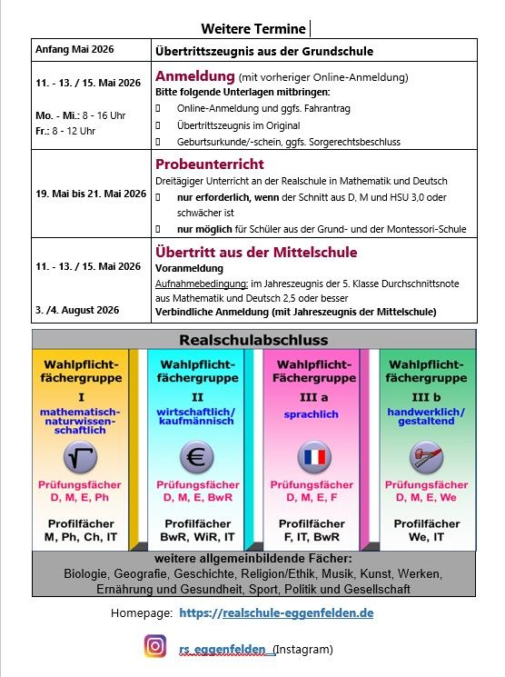 Weitere Termine zur Anmeldung 2025-26